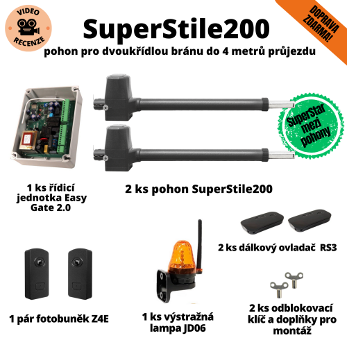 SuperStile200 Wi-Fi IoT Bluetooth - pohon pro dvoukřídlou bránu do 4 metrů průjezdu